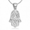 925 Sterling Silver Open Filigree Hamsa Hand of Fatima Rope Design Amulet Pendant Necklace 18" - CE12O442BW0