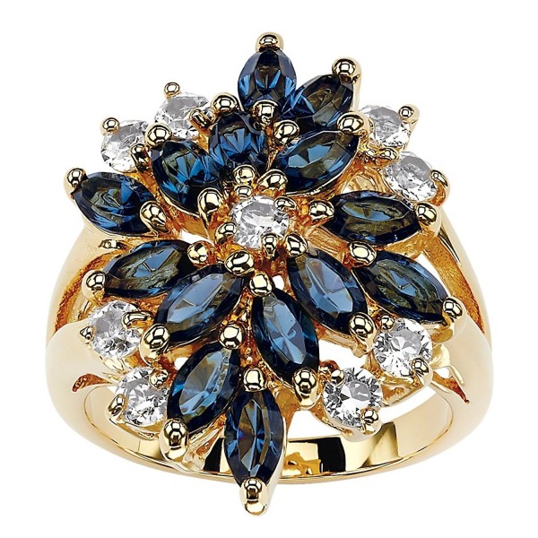 18K Gold-plated Marquise Cut Blue Floral Ring Made with Swarovski Elements - C9182AGYUH2