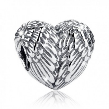 Bamoer 925 Sterling Silver Feathers Angel Wing Heart Shape Charm Bead Fit Bracelet Necklace - Angel Love Heart - CJ12D6ECZ2J