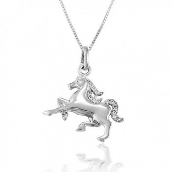 925 Sterling Silver Sparkling Cubic Zirconia CZ Running Horse Pendant Necklace- 18 inches - CM11W4L45TH