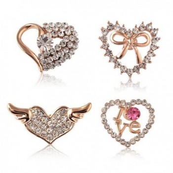 Sewanz Women's 4 Pcs Rhinestone Love Heart Brooch Pins Set-Collar Decorations Gift - CU12N1JF7KC