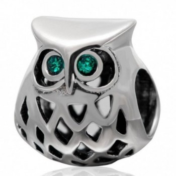 Choruslove Wise Owl Emerald Crystal Charm Antique 925 Sterling Silver Bead Fits DIY European Bracelet - CI12EJTWJN5