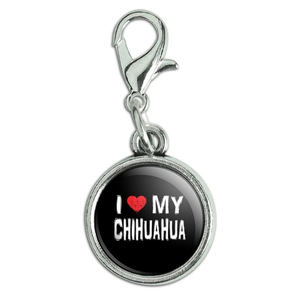 Antiqued Bracelet Pendant Zipper Pull Charm with Lobster Clasp I Love My Dog B-E - Chihuahua - CL12MAMH3XZ