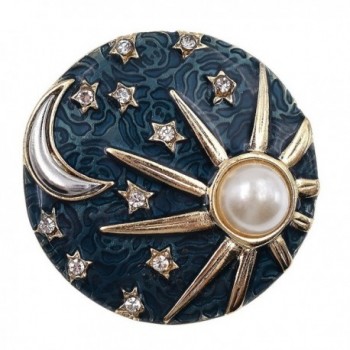 Enamel Pearl Bead Brooch Glitter Bird Leaf Festival Rhinestone Breastpin Gift 1 - Sun Moon - CS186W73M9L