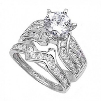 Sterling Silver Designer Engagement Ring Wedding Band Bridal Set Sizes 4-12 - CR11GC18SJD