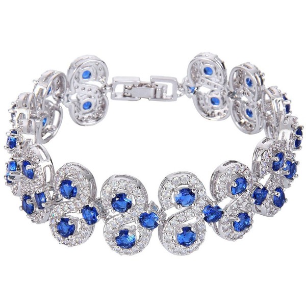 EVER FAITH Silver-Tone CZ Birthstone Vinstage Style Art Deco Roman Tennis Bracelet - Royal Blue - CL1299YJ4NN