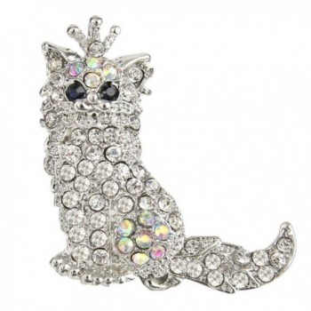 EVER FAITH Cute Crown Persian Cat Clear Austrian Crystal Brooch Pendant - CY11DK96BXP