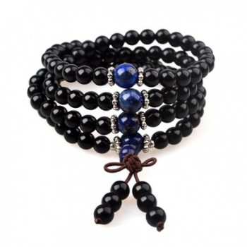 Mala Beads / Beaded Bracelet of Black Obsidian and Lapis Lazuli- for Meditation- Yoga & Chakra Healing - CM12NGYHYQ4