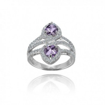 Sterling Silver Amethyst and White Topaz Heart Halo Friendship Ring - CW184WA3M0E