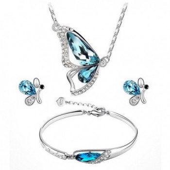 SANWOOD Women Fashion Rhinestone Butterfly Jewelry Set Necklace + Earrings + Bracelet - CS186OD04HW