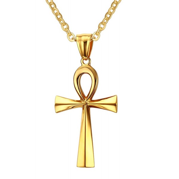 XUANPAI Stainless Steel Egyptian Ankh Cross Pendant Necklace for Women-Free Chain 20" - CG185Y08EDS