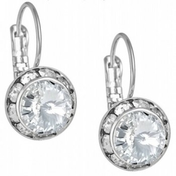 Austrian Crystal Silver Tone Framed Clear Crystal Lever Back Earrings for Women - CS11PCY2CFH