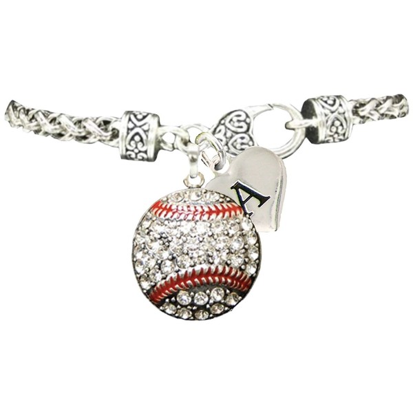 Custom Crystal Baseball Silver Bracelet Jewelry Gift Choose Your Initial All 26 - CV12MYNJUVB