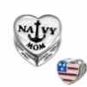 Sterling Silver Navy Mom Bead Charm- USA Flag Heart Bead for Charm Bracelet (E10311) - C511KO53IWZ