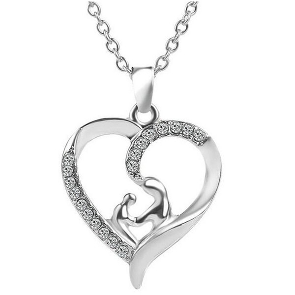 Mothers and Child Love Heart Shaped Crystal Pendant Necklace Mother's day Gift - CR12DNJ2GG7