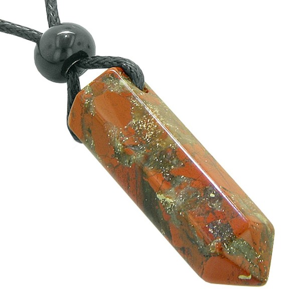 Lucky Crystal Point Pendant Necklace in Dragon Blood Jasper Gemstone - CD115XYHUZX
