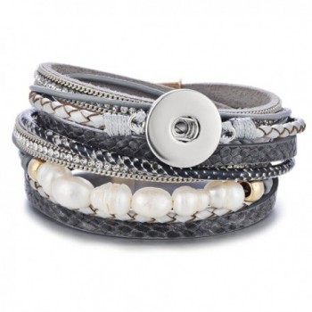 Leather Bracelet Vocheng Ginger Snap Jewelry Multilayer Magnetic 18mm Button 3 Colors NN-602 - Grey - CW17AZHSGA8