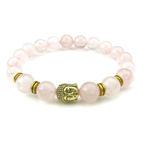KONOV Crystal Rose Quartz Womens Bracelet- 10mm Natural Energy Gemstone Buddha Mala Yoga- Pink Gold - CM12GMX0VZ9