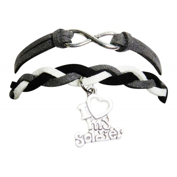 Grey/Black/White Suede Like "I Love My Soldier" Multi Strand Bracelet Military - CD11UBD924D