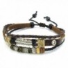 TEMEGO Jewelry Mens Womens Leather Bracelet- Leaf Charm Wrap Bangle- Fits 7-9 Inch- Brown Silver - CS11AXWVXSJ