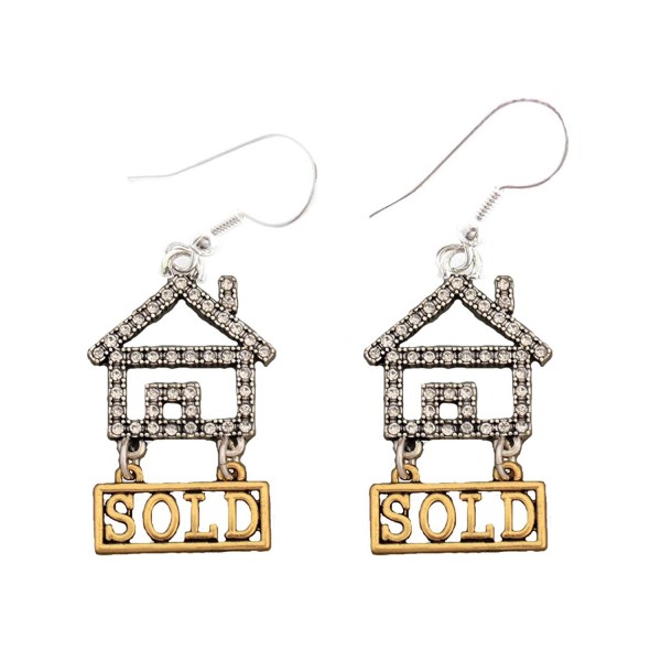 Realtor Crystal House Gold Sold Silver Wire Hook Earrings Jewelry Home Seller - CL11ZBTHJIN