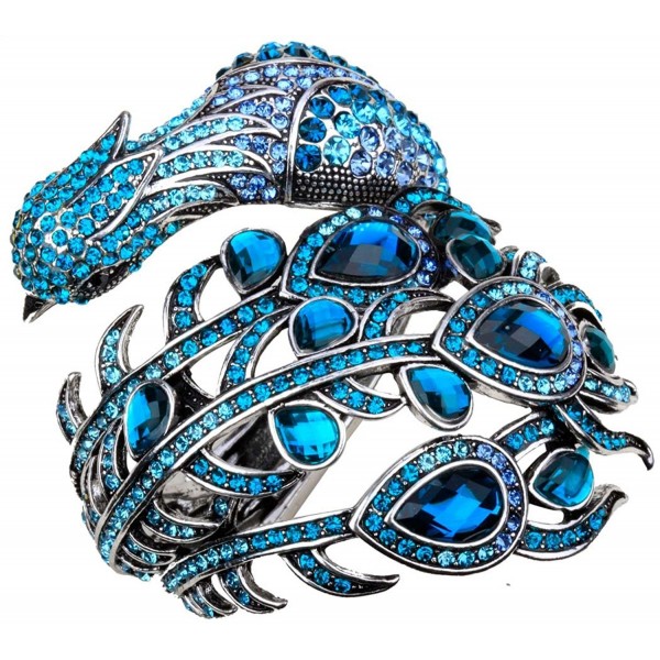 Hiddlston Crystal Jewelry Peacock Feather Custom Collection Bracelet Bangle For Women - Blue - CX187K60Z8Y