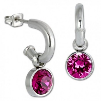 Amello Stainless steel hoop earrings with a hanging dark pink Swarovski element- original Amello ESOS02P - CY11G61VJG3