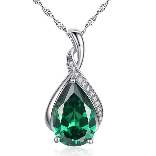 Mabella Sterling Silver Simulated Birthstone Pendant Necklace Jewelry- Gifts for Women - Simulated Emerald - CL12GXW2NRX