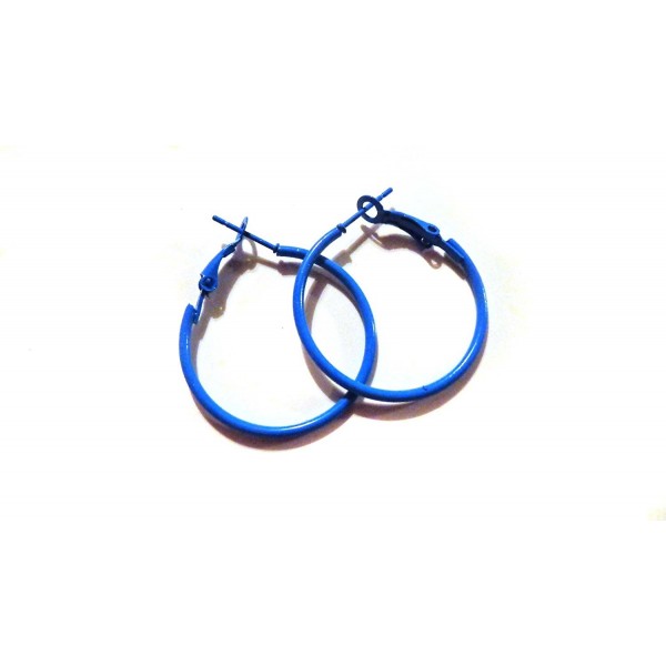 Color Hoop Earrings Simple Thin Hoop Earrings 1 Inch Blue Hoop Earrings - CZ186GAYKNC