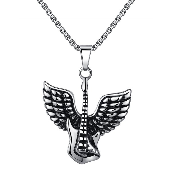Stainless Steel Angel Wing Guitar Pendant Necklace- Unisex- 21" Link Chain- jjp002 - CO12CB85X2F
