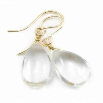 14k Gold Filled Crystal Clear Quartz Earrings Smooth Pear Teardrop Drop Briolettes - CF11DQCT5PR