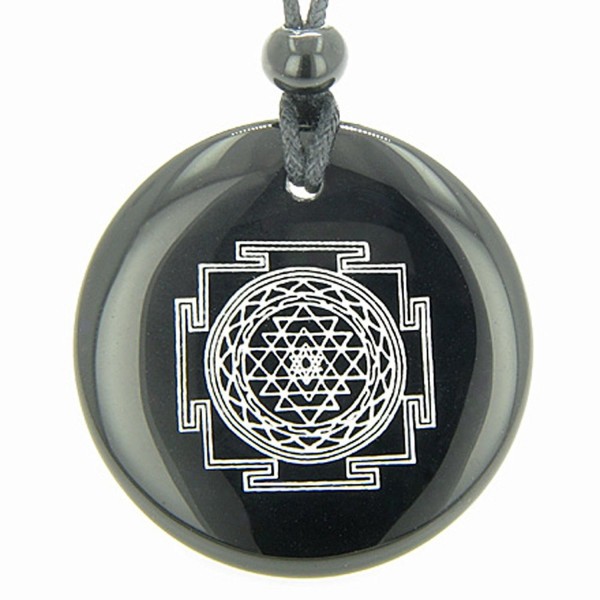Sri Yantra Chakra Talisman Black Agate Magic Pendant Necklace - C4114RNQT5N