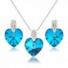 Ocean Blue Heart Necklace and Earring Set - Swarovski Elements Crystals - Silver Tone - Gift Present for Her - CP118Y6M3OF
