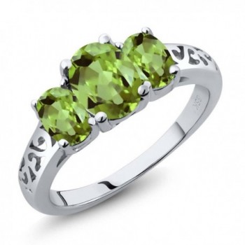 2.15 Ct Oval Green Peridot Gemstone 925 Sterling Silver Women's 3 Stone Ring (Available in size 5- 6- 7- 8- 9) - C3116TF57C3