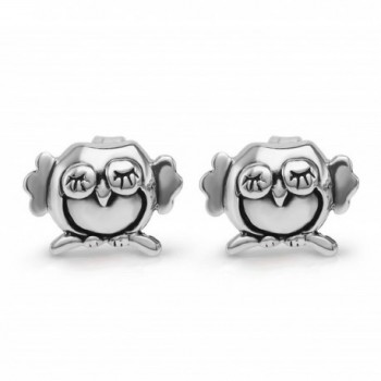 925 Sterling Silver 8 mm Cute Tiny Little Sleeping Owl Post Stud Earrings - CT188Q22QUZ