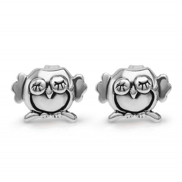 925 Sterling Silver 8 mm Cute Tiny Little Sleeping Owl Post Stud Earrings - CT188Q22QUZ