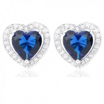 VWU 18k White Gold Plated Cubic Zirconia Earrings - Heart Blue - CS12I2HZ24X