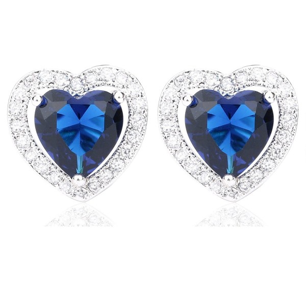 18k White Gold Plated Cubic Zirconia Earrings - Heart Blue - CS12I2HZ24X