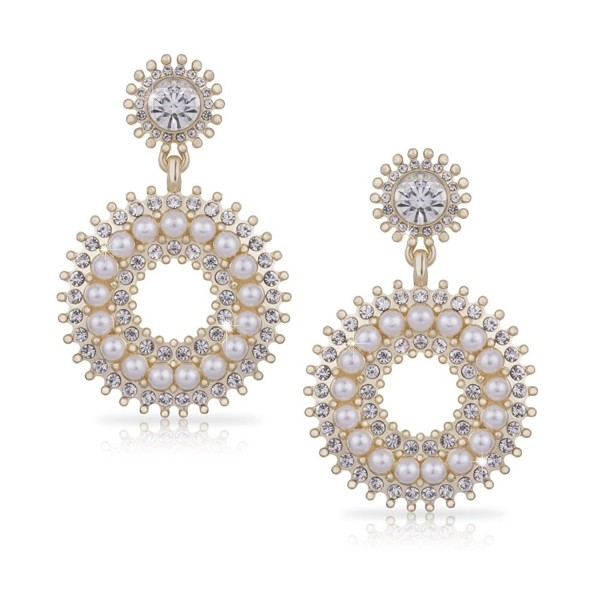 SIFUNUO Gold Earring Open Circle Drop Earrings Rhinestone Crystals & Pearl Earring Large Art Deco Earring - CY12N1R4450