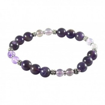 Amethyst Bracelet with Super Seven- Melody Stone- 7 1/4"- Sterling Silver- Stretch - C512J9F7ADH