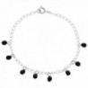 Silver Plated Simulated Azabache Jet Black Charm Link Thin Bracelet 7" - CQ12C9NFWZZ
