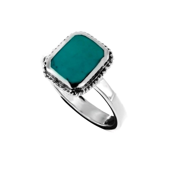 Oxidized Sterling Silver Rope Framed Blue Dyed Turquoise Square Gemstone Ring- Sizes 6-8 - CL1897NTMDH