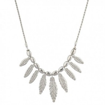 Lux Accessories Boho Silvertone Casted Feather Drop Mini Statement Necklace - CB12HL7HUU9