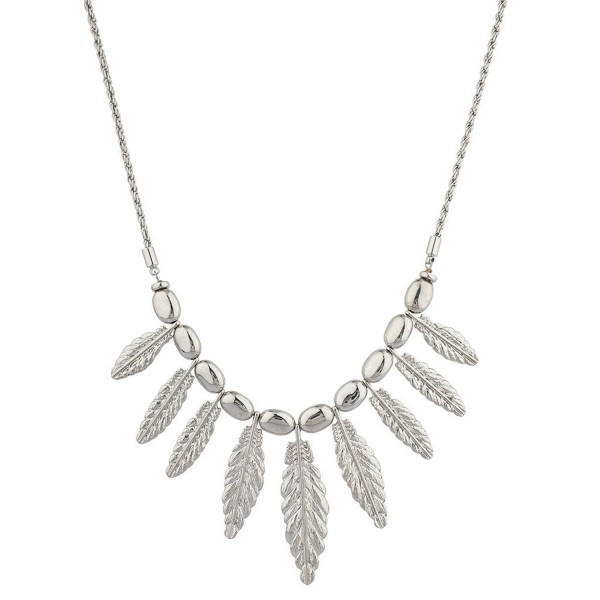 Lux Accessories Boho Silvertone Casted Feather Drop Mini Statement Necklace - CB12HL7HUU9