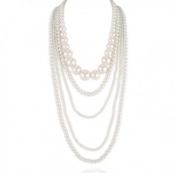 Kalse Multiple layers 5 12 Strand Simulated Pearl White Beads Cluster Long Bib Party Necklace - 5 strand - C812HP4NDWR