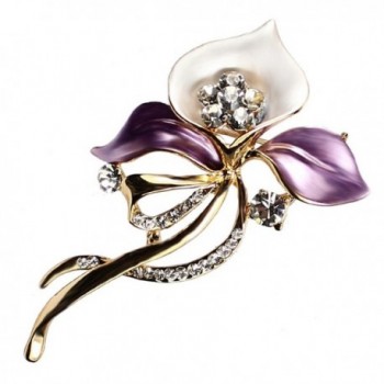 Inspired Rose Gold Tone Lily Flower Brooch Corsage with Austrian Crystal - Purple - C0128FDG0TP