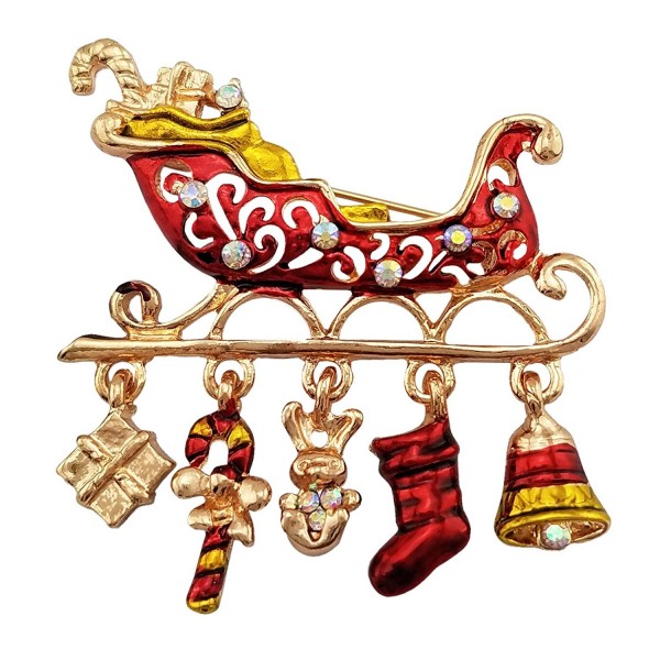 SELOVO Santa Sleigh Boots Christmas Brooch Pin Gold Tone - CO12MZL6O37