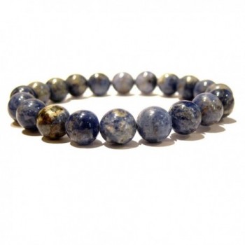 Sodalite Bracelet 05 - Stretch 9-10mm Round Blue White Stone Beaded - CI11ES6MK4D