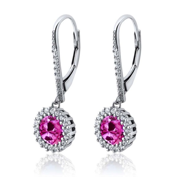 4.02 Ct Round Pink Created Sapphire 925 Sterling Silver Women's Dangle Earrings - CD11NXDQKOX