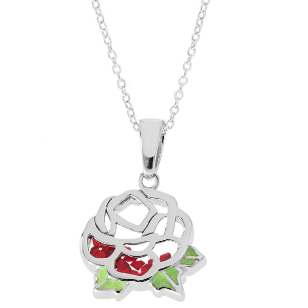 Disney Women's and Girls Jewelry Beauty and the Beast Sterling Silver Crystal Rose Shaker Pendant-18" - CV186XZSEAY
